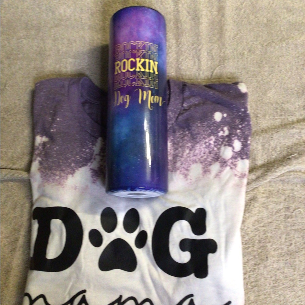 Purple and White Dog Mom T-Shirt with Tumbler